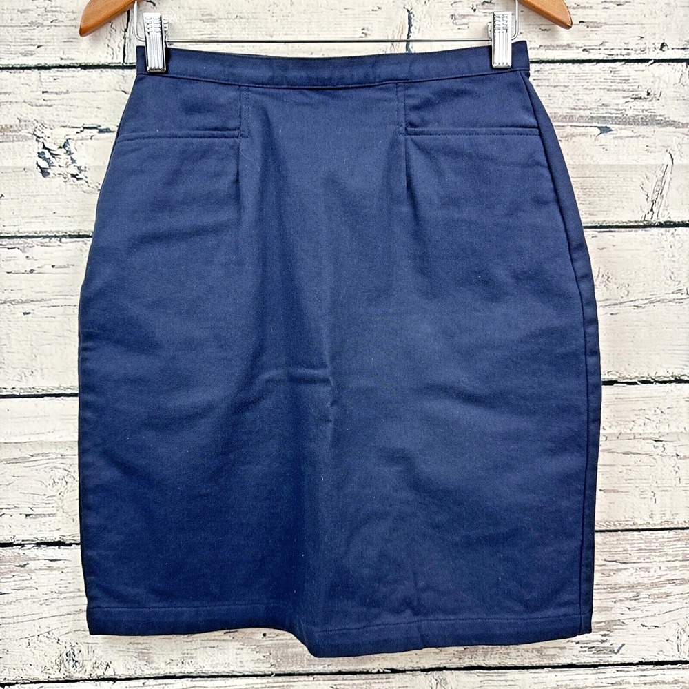 Lands' End Navy Blue‎ Zip-Back Skirt - Cotton Blend, Fitted, Career, [Size 8]